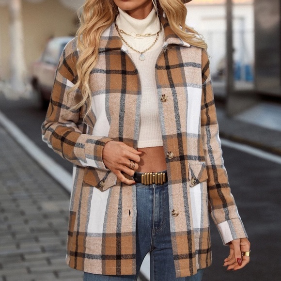 Tops - Cozy Plaid Button Down Oversized Jacket Shacket